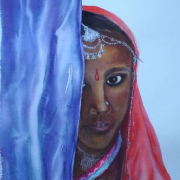 Painting titled "INDIENNE RAJASTHAN" by Nathalie Eboto Olivier, Original Artwork