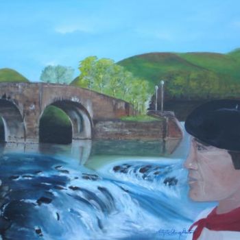 Schilderij getiteld "Pont d'Ascain Pays…" door Nathalie Eboto Olivier, Origineel Kunstwerk