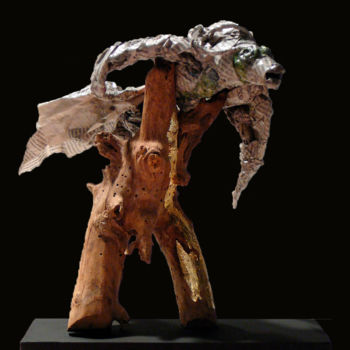 Sculpture titled "L'Homme-poisson" by Nathalie Hurtier, Original Artwork, Paper