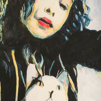 Peinture intitulée "Lula et son chat" par Nathalie Mondo, Œuvre d'art originale, Acrylique