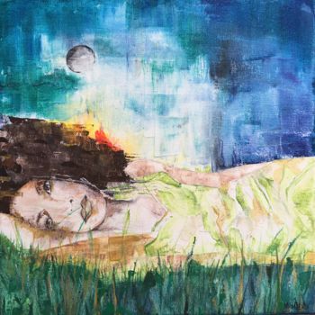 Peinture intitulée "La rêveuse" par Nathalie Mondo, Œuvre d'art originale, Acrylique