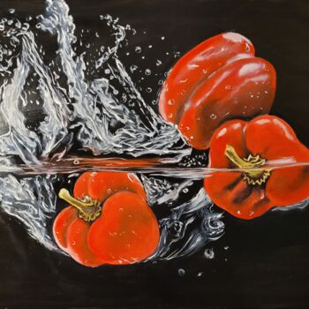 Peinture intitulée "Red Life" par Natia Kanelis, Œuvre d'art originale, Huile