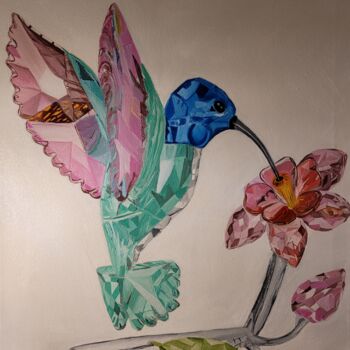 Painting titled "Glas vogel" by Natia Kanelis, Original Artwork, Oil