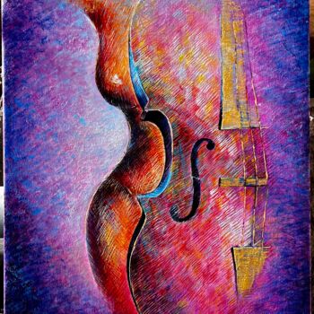 Schilderij getiteld "Naked double bass" door Natia Vardosanidze (NV), Origineel Kunstwerk, Olie