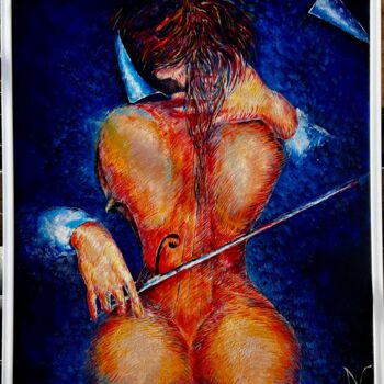 Schilderij getiteld "Lady cello" door Natia Vardosanidze (NV), Origineel Kunstwerk, Olie