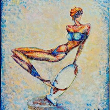 Painting titled "“Balance on the mir…" by Natia Vardosanidze (NV), Original Artwork, Oil Mounted on Wood Stretcher frame