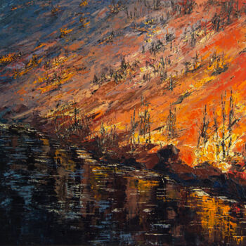 Painting titled "Burning slope" by Natiko, Original Artwork, Oil Mounted on Wood Stretcher frame