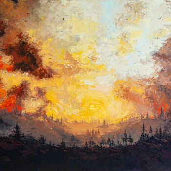 Painting titled "Scorched valley" by Natiko, Original Artwork, Oil Mounted on Wood Stretcher frame