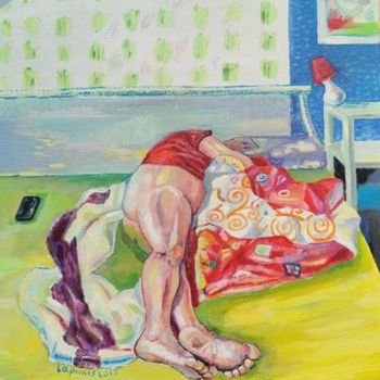 Painting titled "Sleeping man" by Huber (Lapinus) Natalia, Original Artwork, Oil