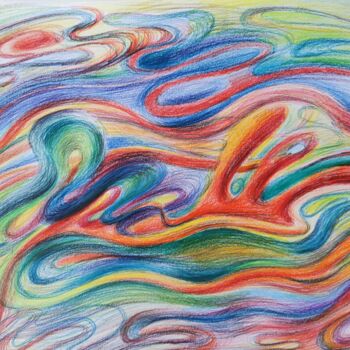 Картина под названием "Welle" - Huber (Lapinus) Natalia, Подлинное произведение искусства, Цветные карандаши