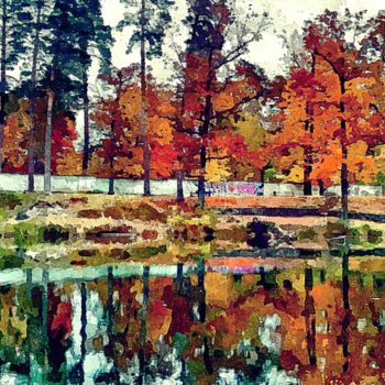 Digital Arts titled "Autumn landscape in…" by Oksa Ok, Original Artwork, Digital Painting