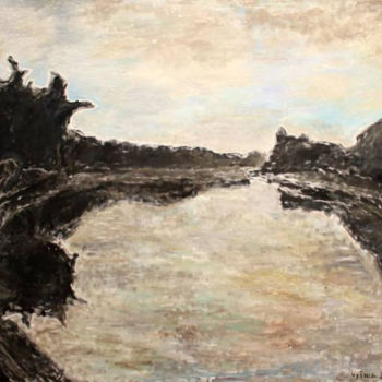 Painting titled "River II" by Ričardas Vyšniauskas, Original Artwork, Oil