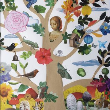 Κολάζ με τίτλο "L'arbre magique" από Nathalie Vanlaer, Αυθεντικά έργα τέχνης, Κολάζ