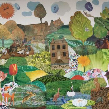 Collages intitolato "Le village des sais…" da Nathalie Vanlaer, Opera d'arte originale, Collages