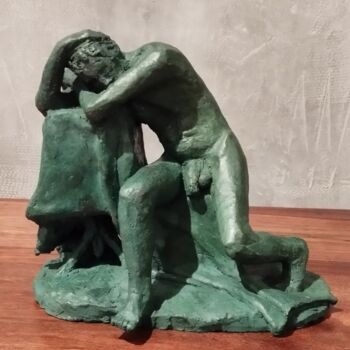 Sculptuur getiteld "La pose masculine" door Naty'Milau-Hg, Origineel Kunstwerk, Terra cotta