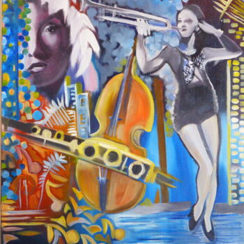 Pintura intitulada "la nuit du jazz" por Natydelhommé, Obras de arte originais, Óleo