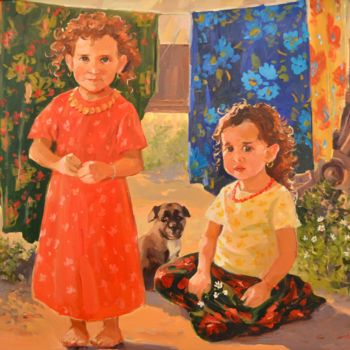 Картина под названием "Сестренки" - Жанетта Наурузова, Подлинное произведение искусства, Масло