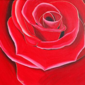 Painting titled "Rose rouge" by Nausicaa Scheidt, Original Artwork, Acrylic Mounted on Wood Stretcher frame