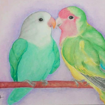 Zeichnungen mit dem Titel "Le couple d'insépar…" von Naya Fairy, Original-Kunstwerk, Pastell