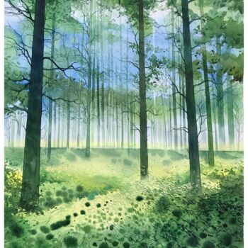 Pittura intitolato "Summer Landscape wa…" da Nazar Grunyka, Opera d'arte originale, Acquarello