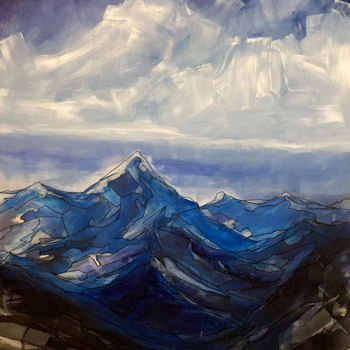 Painting titled "Blue mountains." by Nazar Tuvakov, Original Artwork, Acrylic