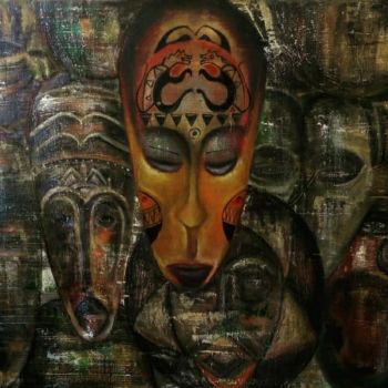 Картина под названием "African masks" - Naz Pari Mammadova, Подлинное произведение искусства, Масло