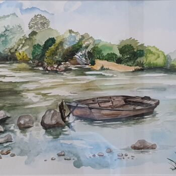 Pintura intitulada "Barque de Loire" por Nb Créations, Obras de arte originais, Aquarela