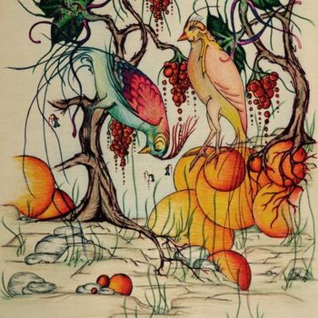 Dibujo titulada "birds" por Nino Beqauri, Obra de arte original, Bolígrafo