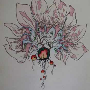 Drawing titled "flower" by Nino Beqauri, Original Artwork, Ballpoint pen