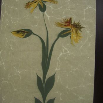 绘画 标题为“sari karanfiller” 由Marbling Paper, 原创艺术品, 油