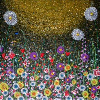 Painting titled "The gold moon" by Nbjockers, Original Artwork, Acrylic