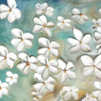 Digitale Kunst mit dem Titel "Fleurs blanches" von Natoo, Original-Kunstwerk, Digitale Malerei