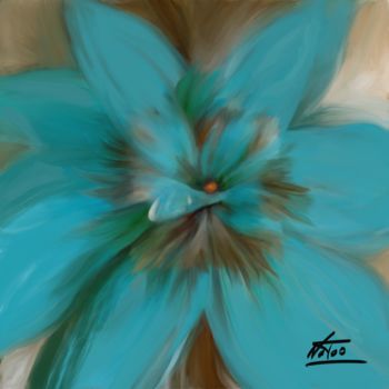 Digital Arts titled "Fleur Turquoise" by Natoo, Original Artwork, Digital Painting