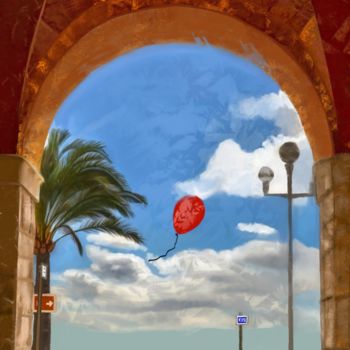 Digital Arts titled "Ballon rouge Nice" by Natoo, Original Artwork, Digital Painting