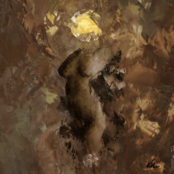 Digitale Kunst mit dem Titel "Femme lune" von Natoo, Original-Kunstwerk, Digitale Malerei