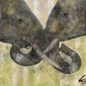 Digital Arts titled "Éléphants" by Natoo, Original Artwork, Digital Painting