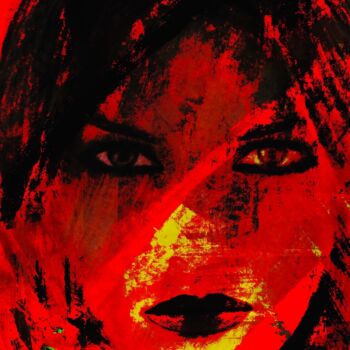 Digital Arts titled "Red Girl 1" by Natoo, Original Artwork, Digital Painting