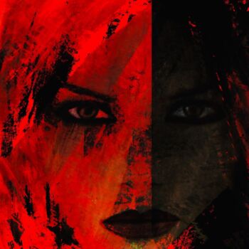 Digital Arts titled "Red Girl 2" by Natoo, Original Artwork, Digital Painting