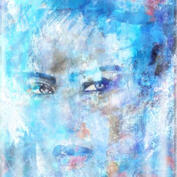 Digital Arts titled "BlueAzur" by Natoo, Original Artwork, Digital Painting Mounted on Wood Stretcher frame