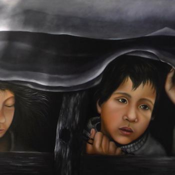 Pittura intitolato "Bajo la lona" da Maria Luisa Lopez, Opera d'arte originale, Olio