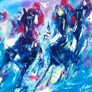 Pintura intitulada "Course de chevaux" por Annie Nectoux, Obras de arte originais, Óleo