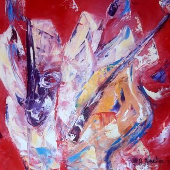 Painting titled "Groupe" by Annie Nectoux, Original Artwork, Oil