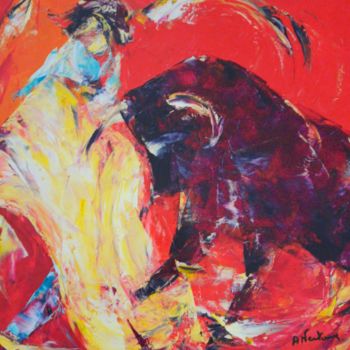 Peinture intitulée "Grande corrida" par Annie Nectoux, Œuvre d'art originale, Huile
