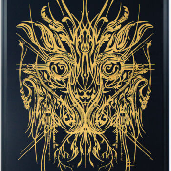 Art textile intitulée "Blason Flavescent" par Ned, Œuvre d'art originale, Broderie Monté sur Autre panneau rigide