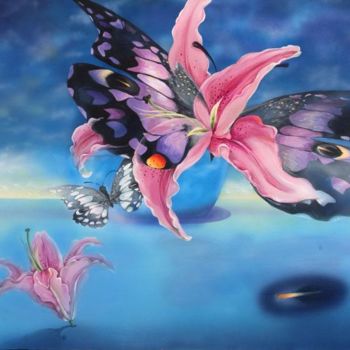 Pittura intitolato "Butterfly Lilium" da Neda Vassileva, Opera d'arte originale, Olio