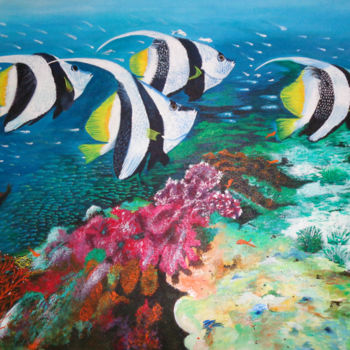 Pittura intitolato "Fishes and Coral Re…" da Mrs Neeraj- India, Opera d'arte originale, Acrilico