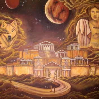 Painting titled "Akropolis" by Nefeli Artemisiou (Nefeli Art), Original Artwork, Acrylic