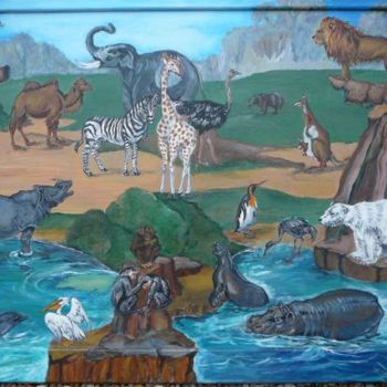 Painting titled "au zoo..." by Martine Dupieux, Original Artwork