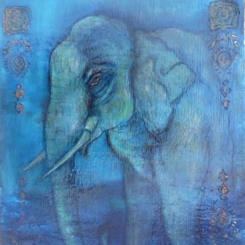 Pintura intitulada "blue elephant" por Martine Dupieux, Obras de arte originais