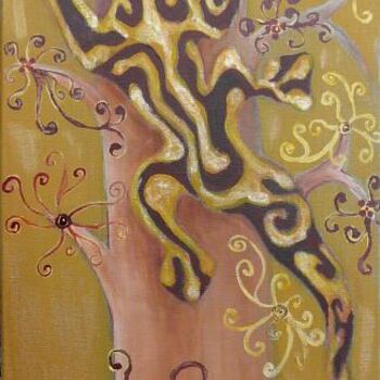 Painting titled "gecko" by Martine Dupieux, Original Artwork